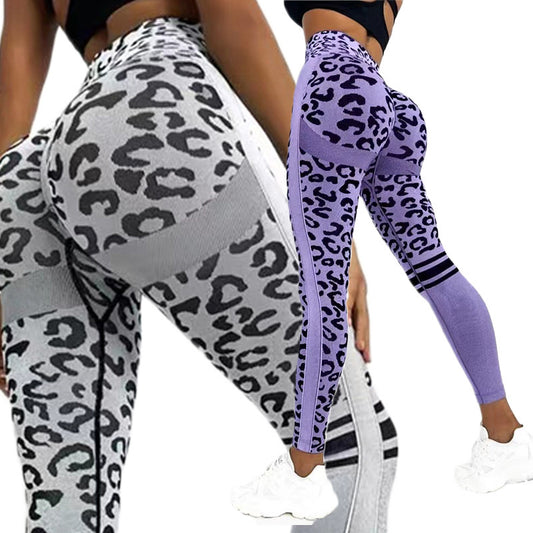 Chemical Fiber Blend Leopard Print Yoga High Waist Tights Fashion Sports Seamless Trousers Fitness Pants
